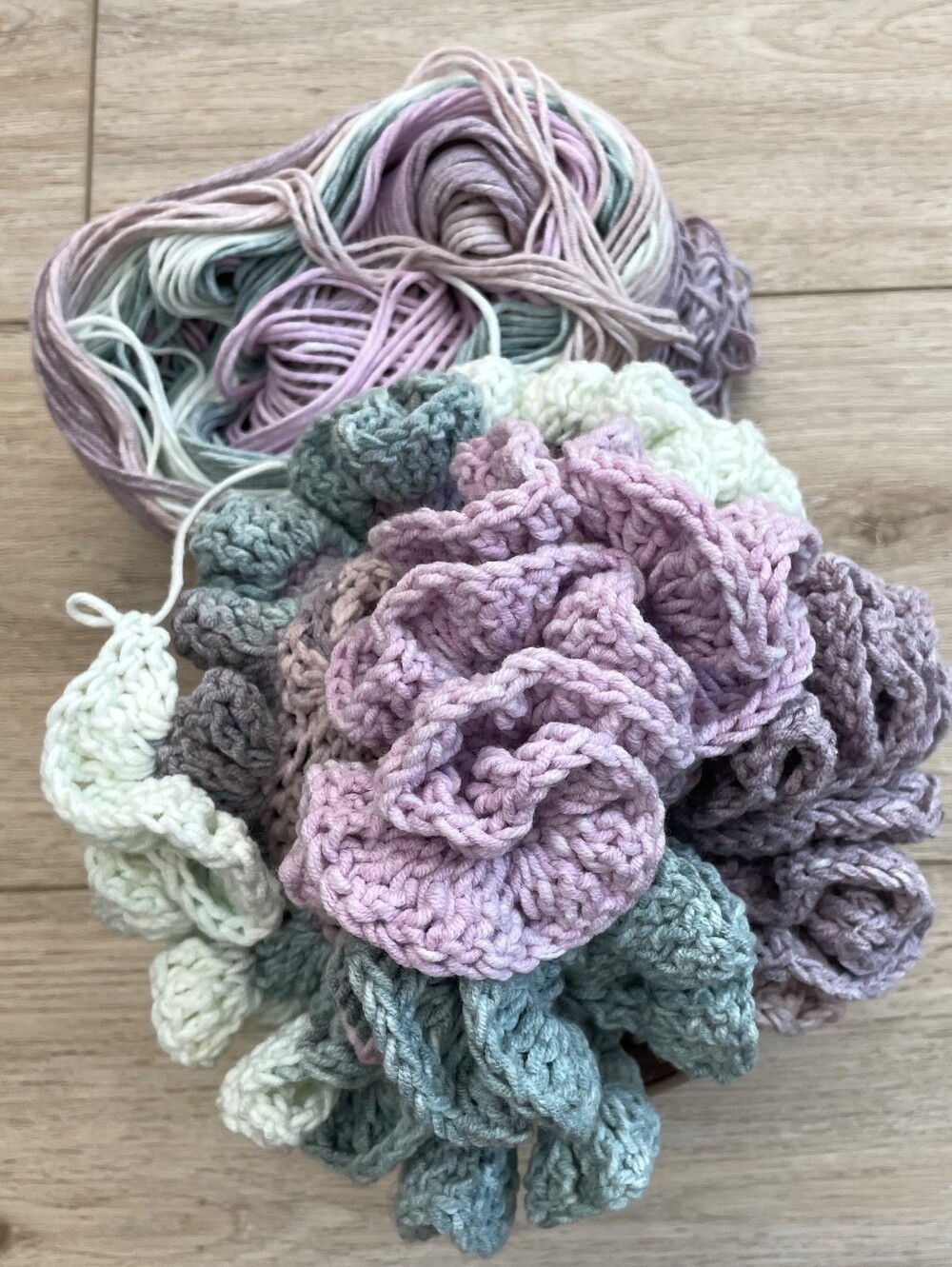 Handcrafted Crochet | Sculptural Ruffle Trim Hat |  Pastel Tones - Picture 8 of 9
